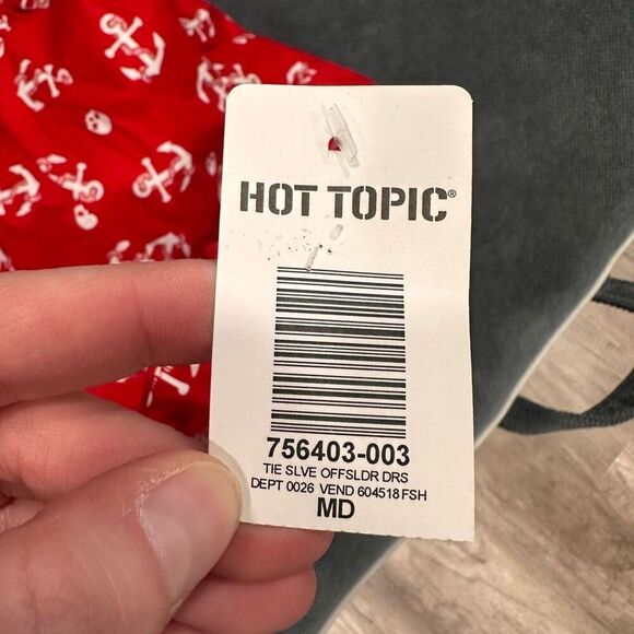 NWT Hot Topic Red Sailor Mini Dress Anchors & Skulls Medium Off Shoulder Lace Up - Picture 14 of 15